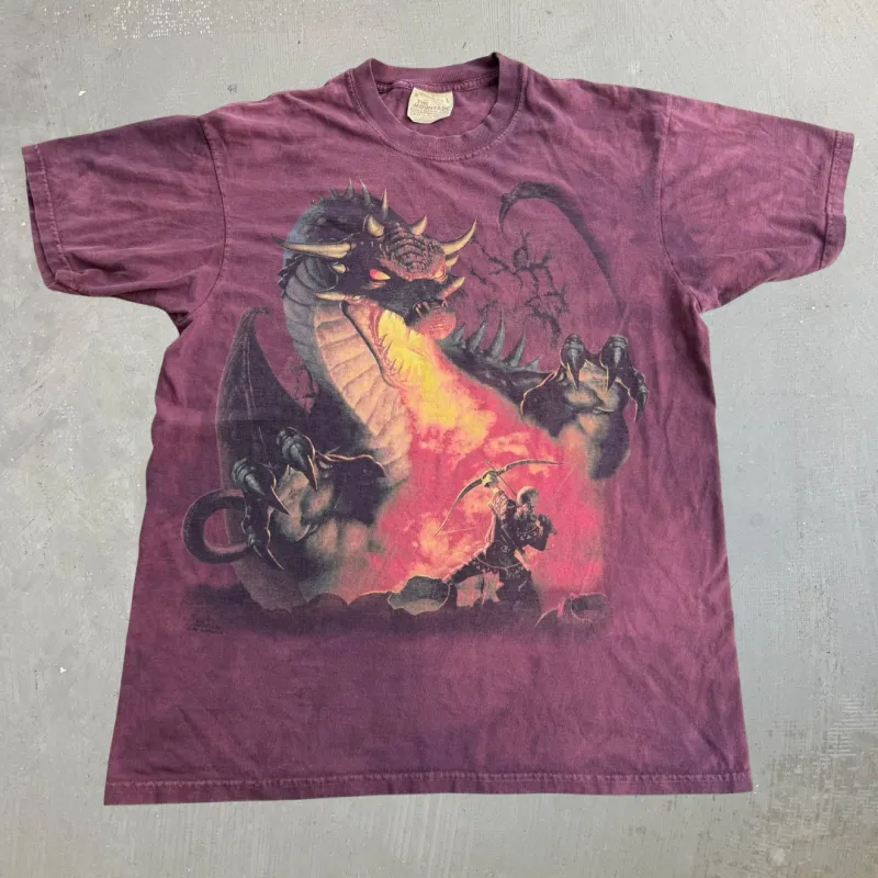 J- Vintage '05 The Mountain Dragon & Archer Jumbo Print Acid Wash Made In USA Tee - L made by HG Vintage