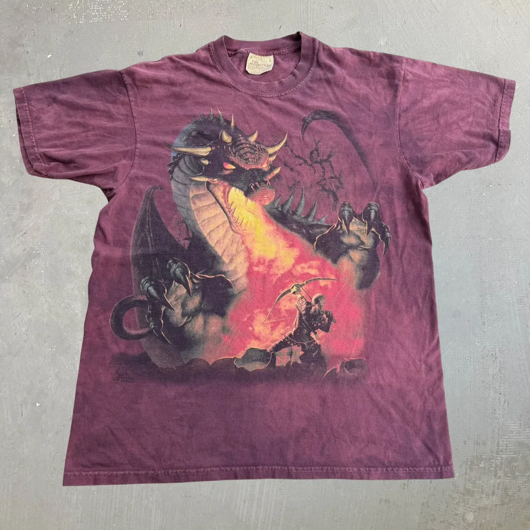 J- Vintage '05 The Mountain Dragon & Archer Jumbo Print Acid Wash Made In USA Tee - L sold by HG Vintage