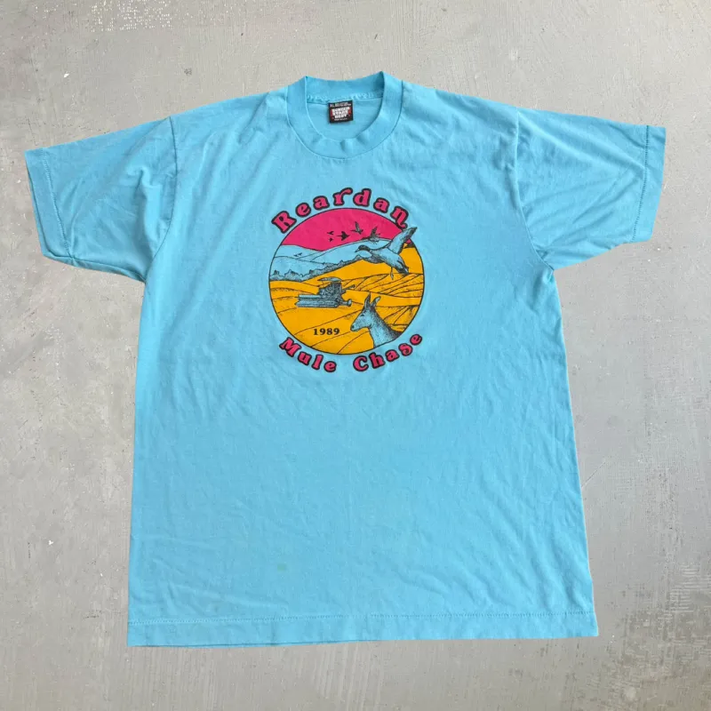 J- Vintage '89 Reardan Mule Chase Graphic Made In USA Single Stitch Tee - XL (fits L) made by HG Vintage