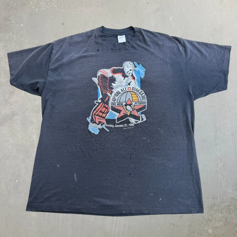 J- Vintage '90 NHL All Star Weekend Game Pittsburgh Graphic Made In USA Single Stitch Tee - 2XL made by HG Vintage