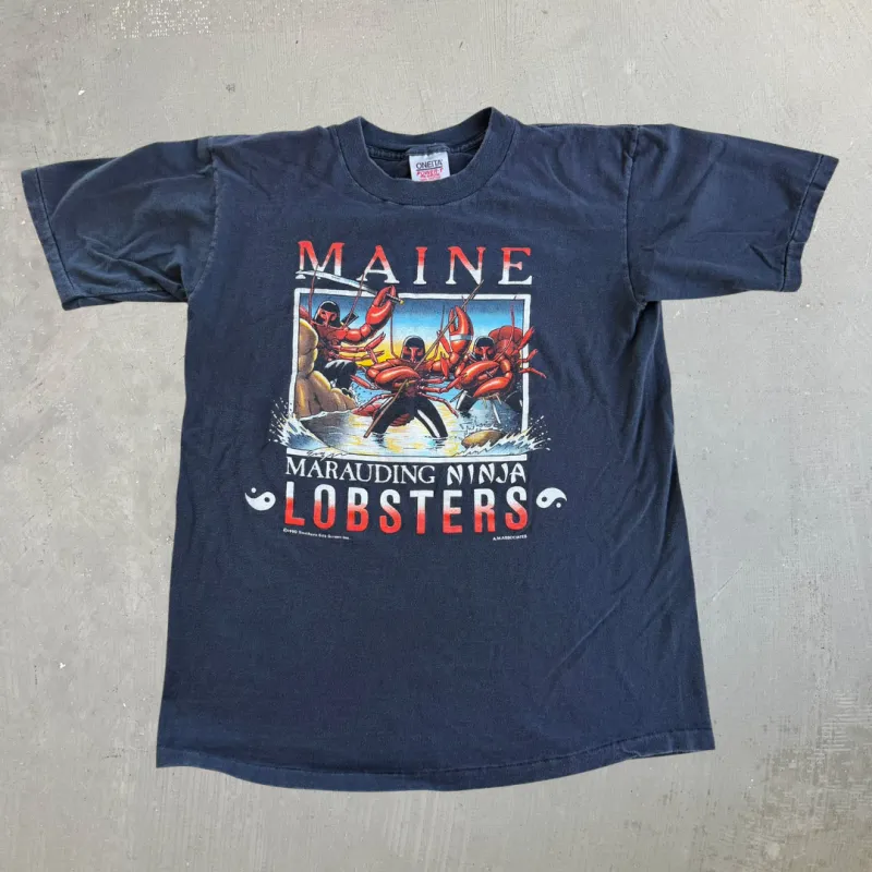J- Vintage '90 Maine Marauding Ninja Lobsters Graphic Made In USA Single Stitch Tee - L made by HG Vintage