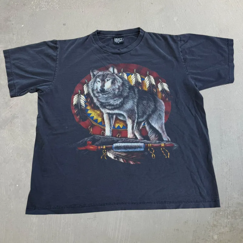J- Vintage Heavy Metal Wolf Feathers & Pipe Graphic Tee - XL made by HG Vintage