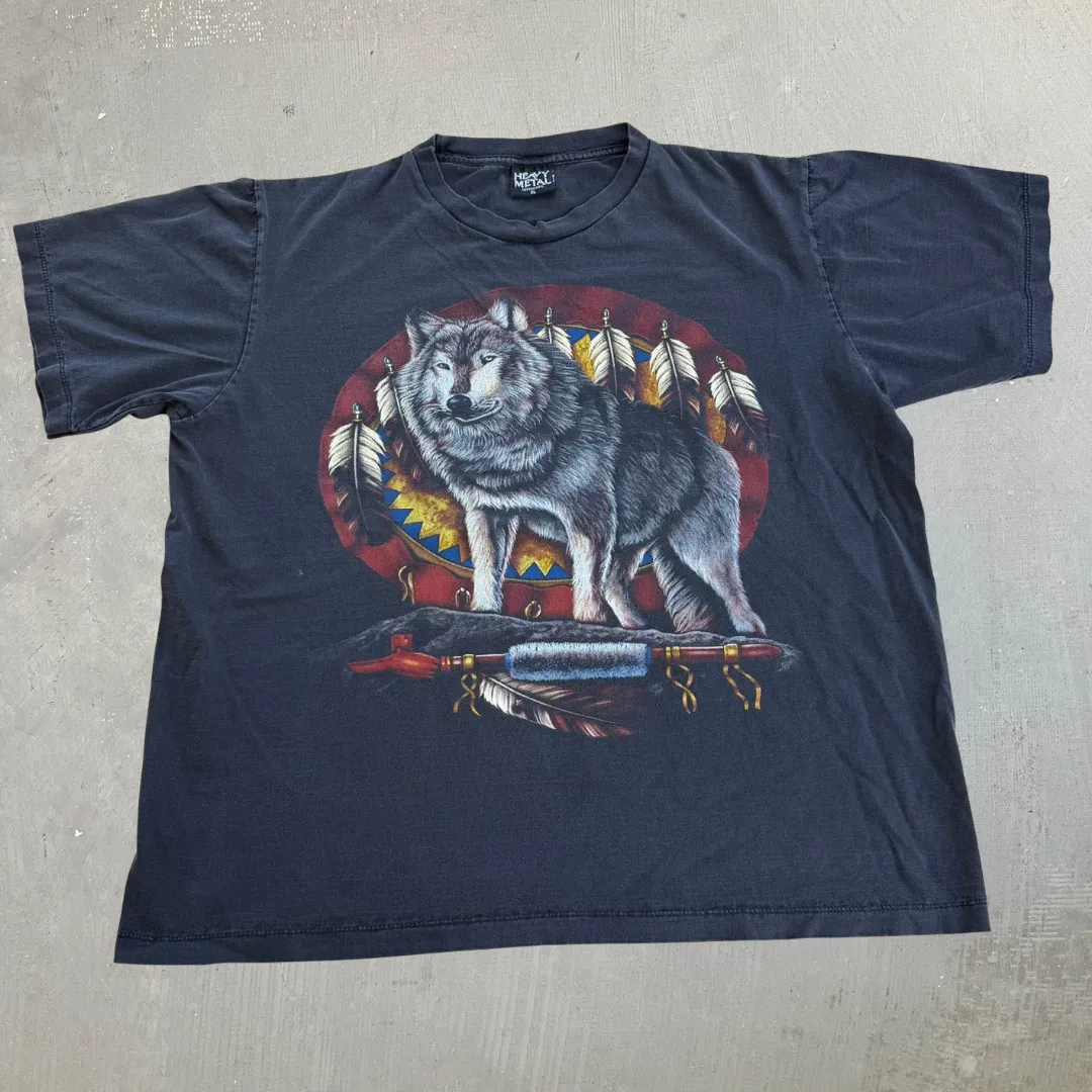 J- Vintage Heavy Metal Wolf Feathers & Pipe Graphic Tee - XL sold by HG Vintage