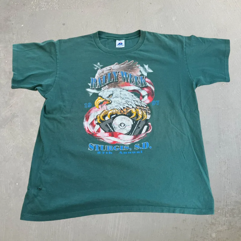 J- Vintage '97 Sturgis 57th Annual Motorcycle Rally Week Made In USA Single Stitch Tee - XL made by Harley-Davidson