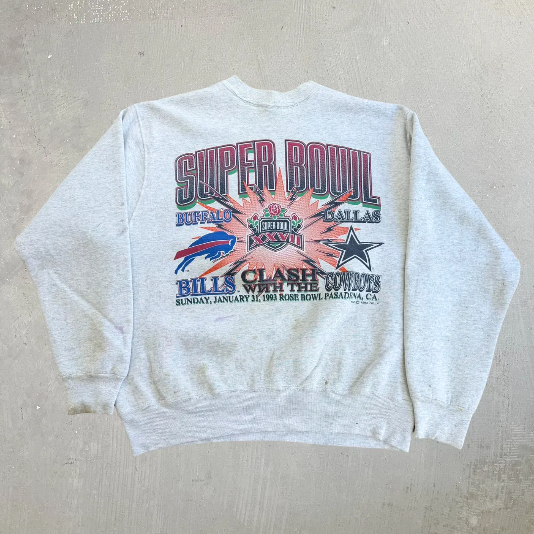 J- Vintage '93 NFL Super Bowl 27 Bills Clash With The Cowboys Graphic Made In USA Crewneck - L sold by HG Vintage