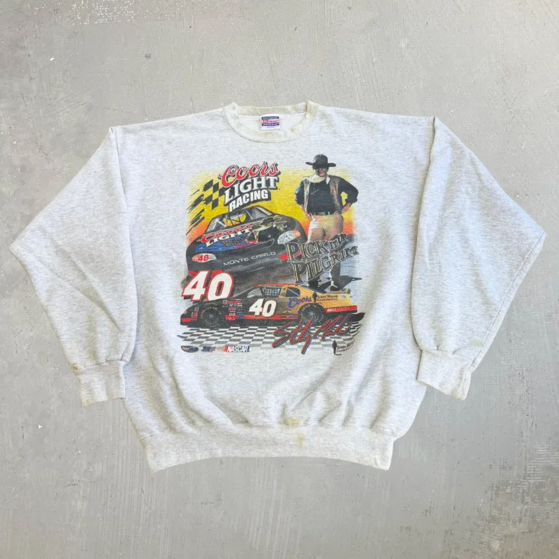 J- Vintage '99 Nascar Coors Light Racing John Wayne Cancer Institute Pick It Up Pilgrim Graphic Crewneck - XL made by Nascar