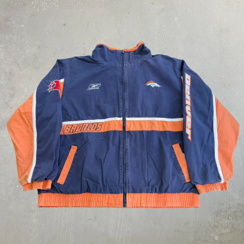 J- Vintage Denver Broncos NFL Reebok Embroidered Logo Zip Up Jacket - XL made by HG Vintage