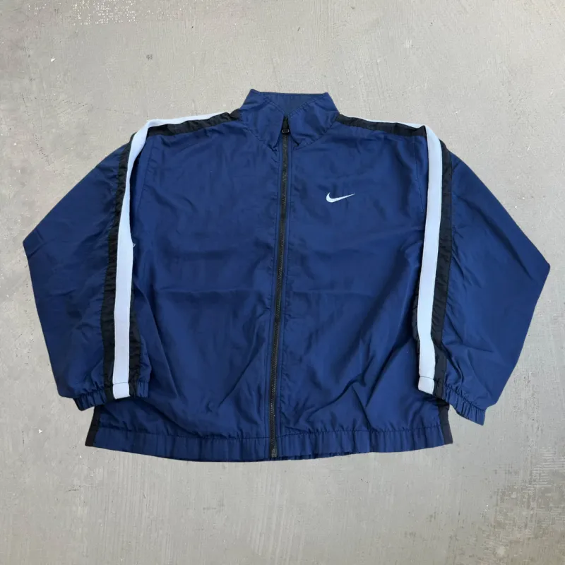 J- Vintage 90s Nike Embroidered Swoosh Lightweight Zip Up Navy Jacket - L made by HG Vintage