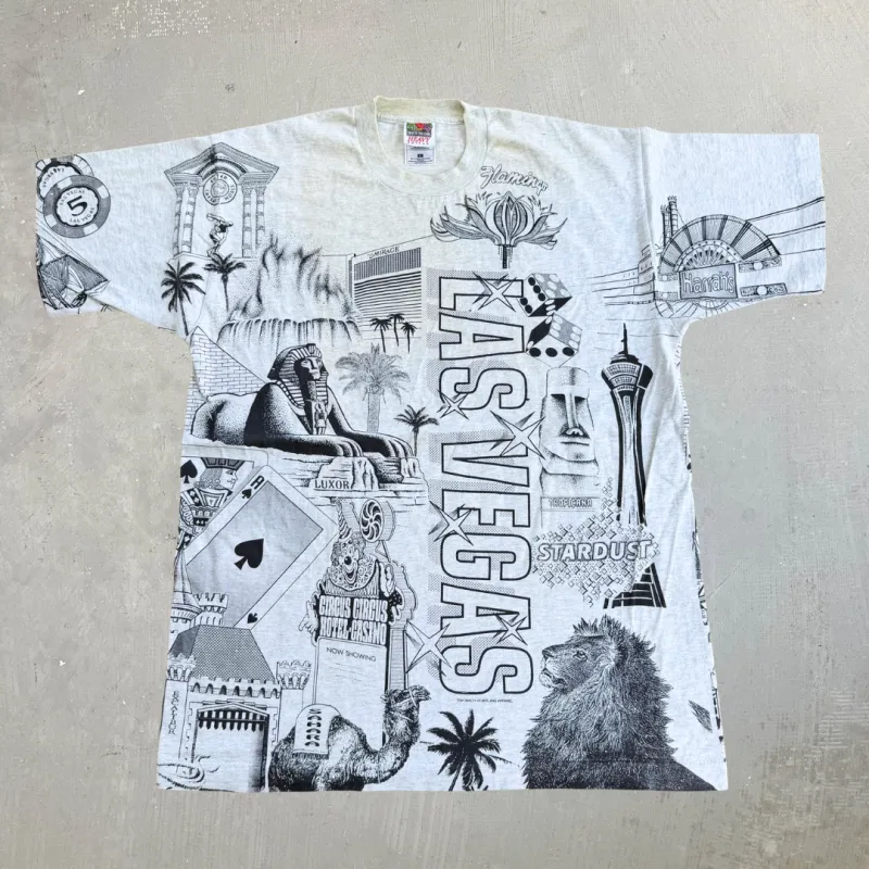 J- Vintage Las Vegas Hotels & Casino All Over Print Graphic Single Stitch Tee - L made by HG Vintage