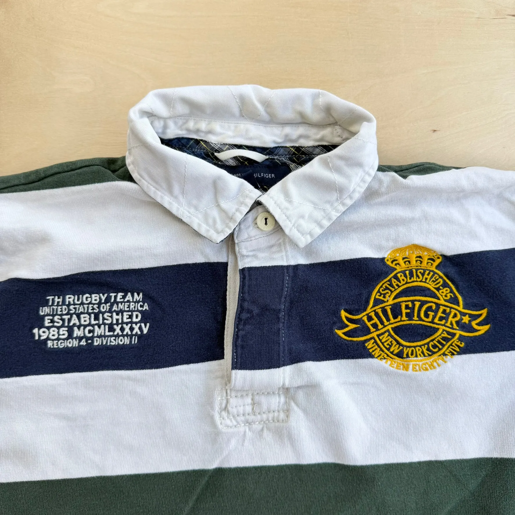 J- Vintage Tommy Hilfiger Embroidered Crest & Text Long Sleeve Rugby Shirt - L sold by HG Vintage product image thumbnail 2