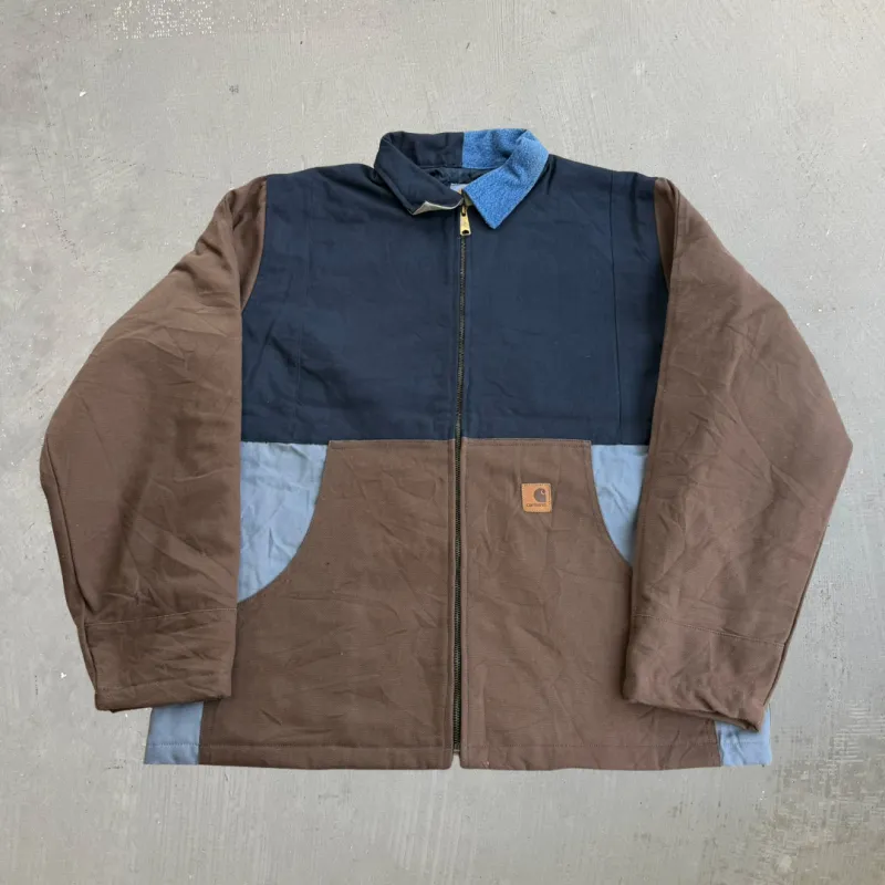J- Carhartt Reworked Black/Brown/Grey Collared Jacket - L made by HG Vintage