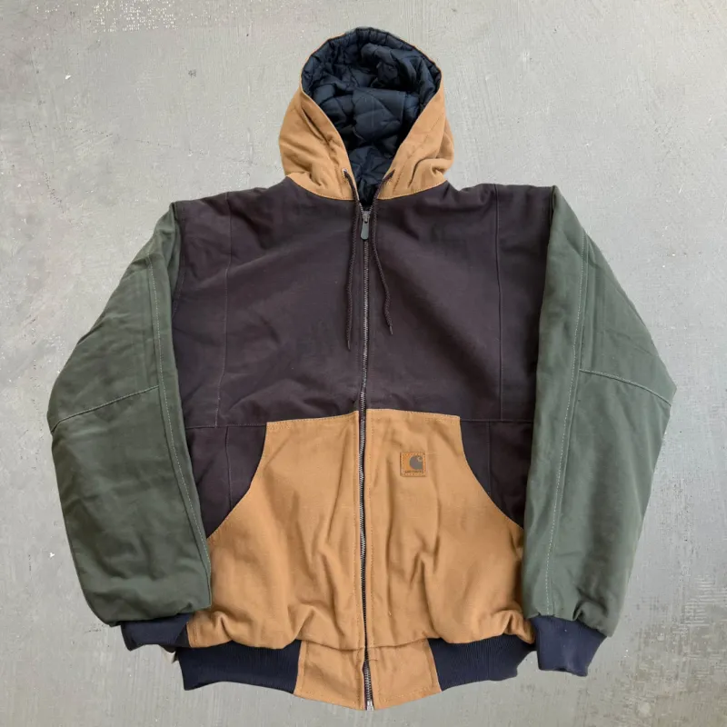J- Carhartt Reworked Brown/Olive Green Hooded Jacket - L made by HG Vintage