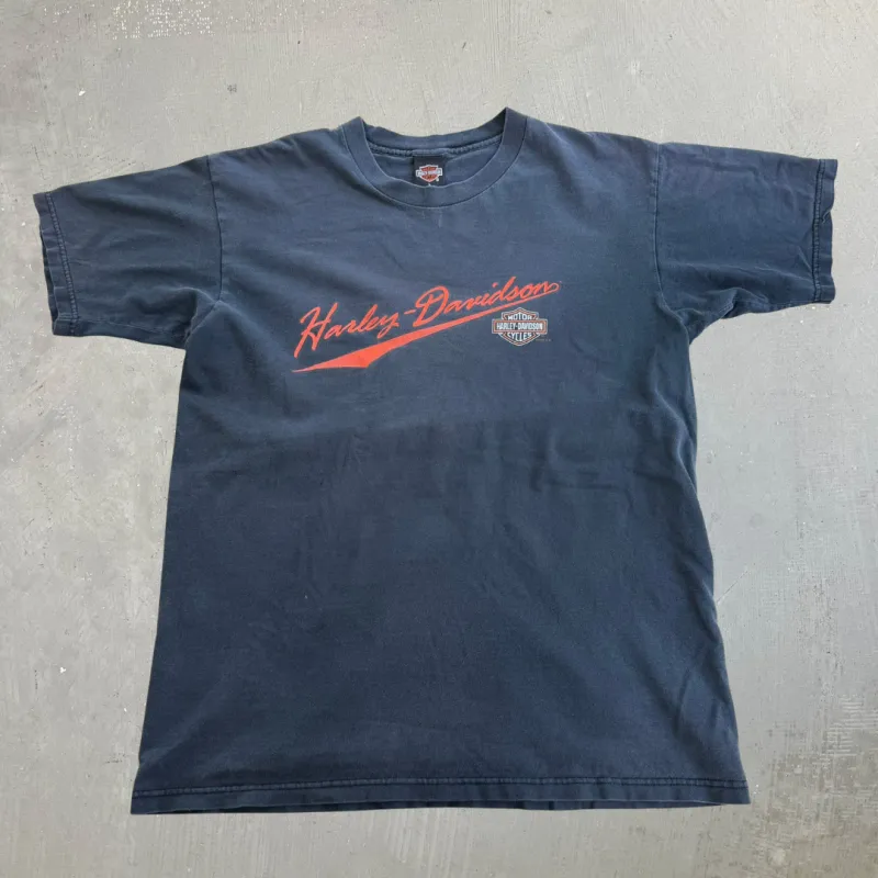 J- Vintage '97 Harley Davidson Bellingham Wa. Map Graphic Made In USA Tee - L made by Harley-Davidson