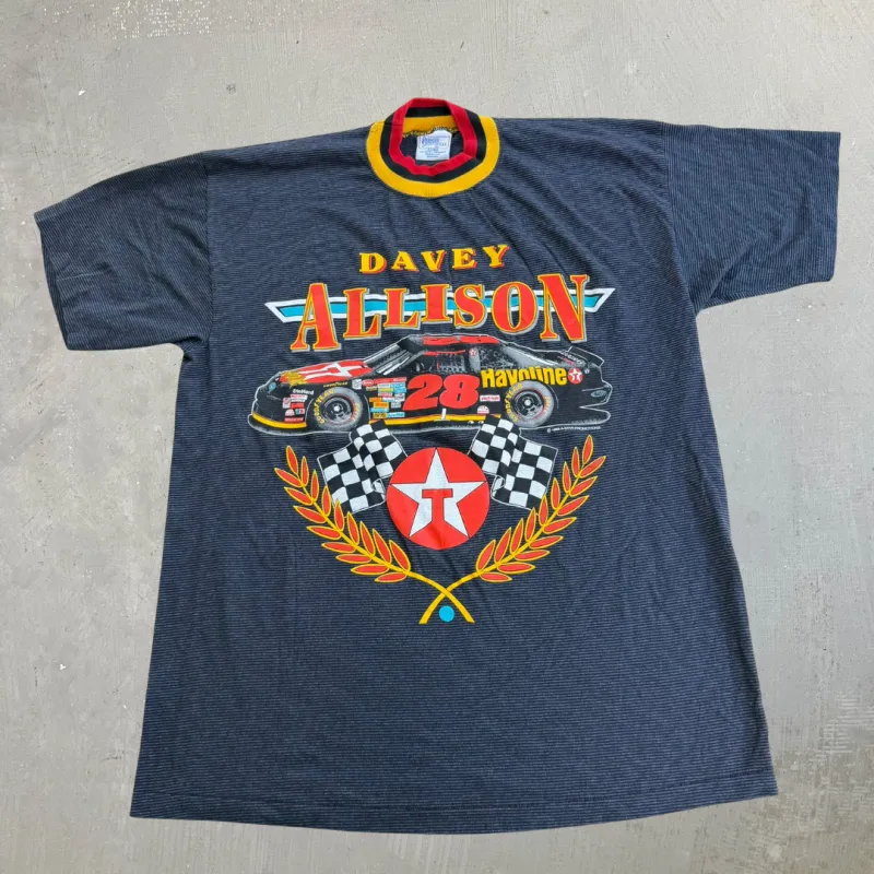 J- Vintage '93 Nascar Davey Allison Havoline Car Graphic Made In USA Single Stitch Tee - XL made by Nascar