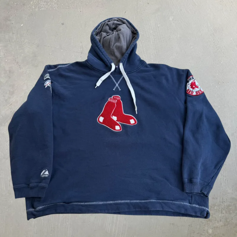 J- Vintage Boston Red Sox MLB Chenille Embroidered Logo Hoodie - 2XL made by HG Vintage