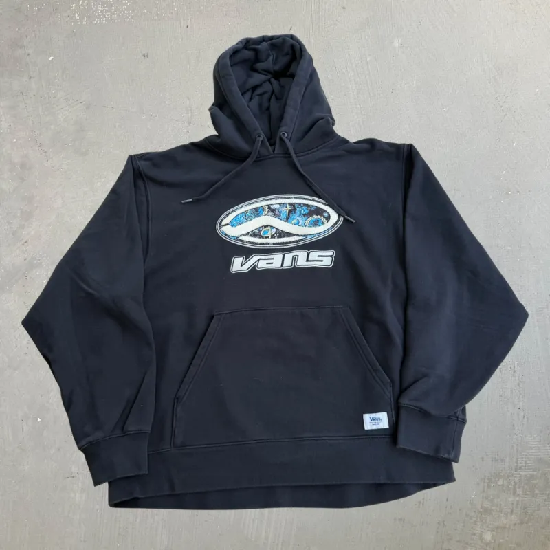 J- Vans Embroidered Chenille Text Graphic Hoodie - M made by HG Vintage