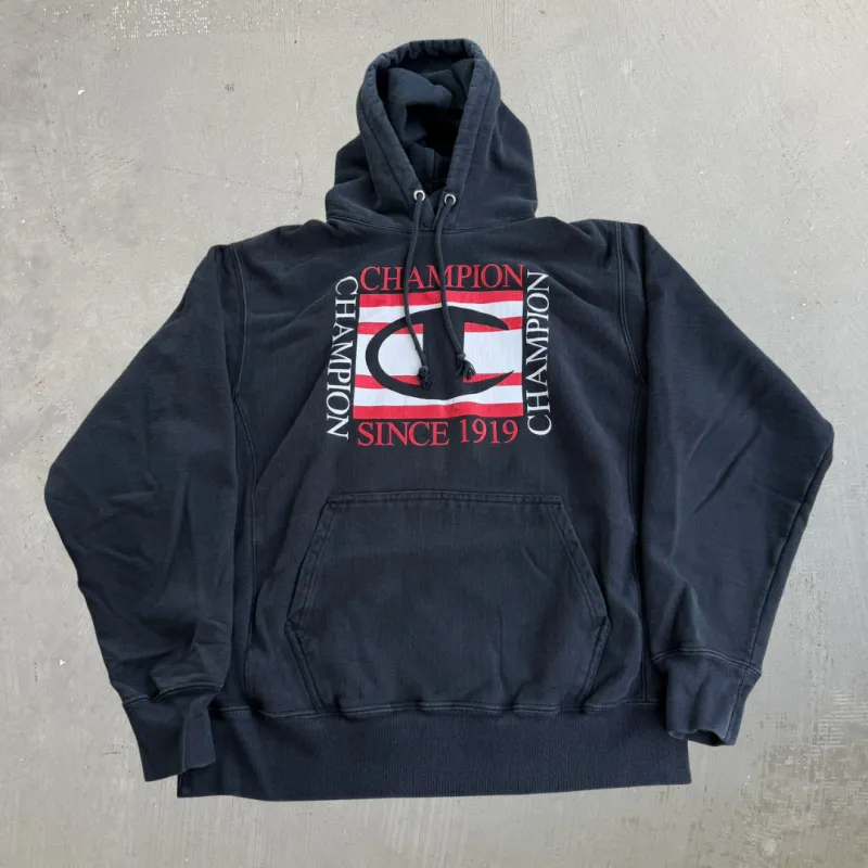 J- Vintage Champion Reverse Weave Graphic Hoodie - L made by HG Vintage