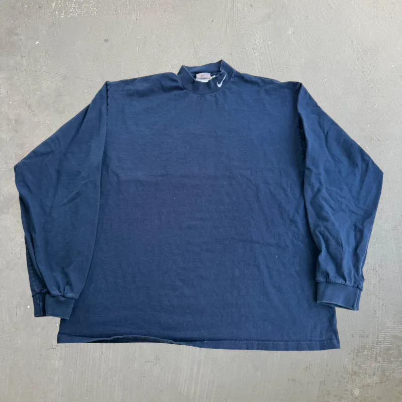 J- Vintage 90s Nike Embroidered Swoosh Neckline Made In USA Long Sleeve Tee - XL made by HG Vintage