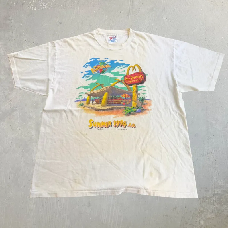 J- Vintage '94 The Flintstones & McDonald Summer 1994 Ad Graphic Single Stitch Tee - XL made by HG Vintage