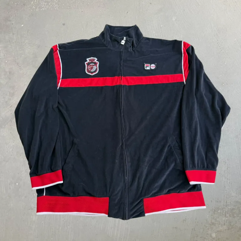 J- Vintage Fila Embroidered Graphic & Text Velour Track Jacket - L made by HG Vintage