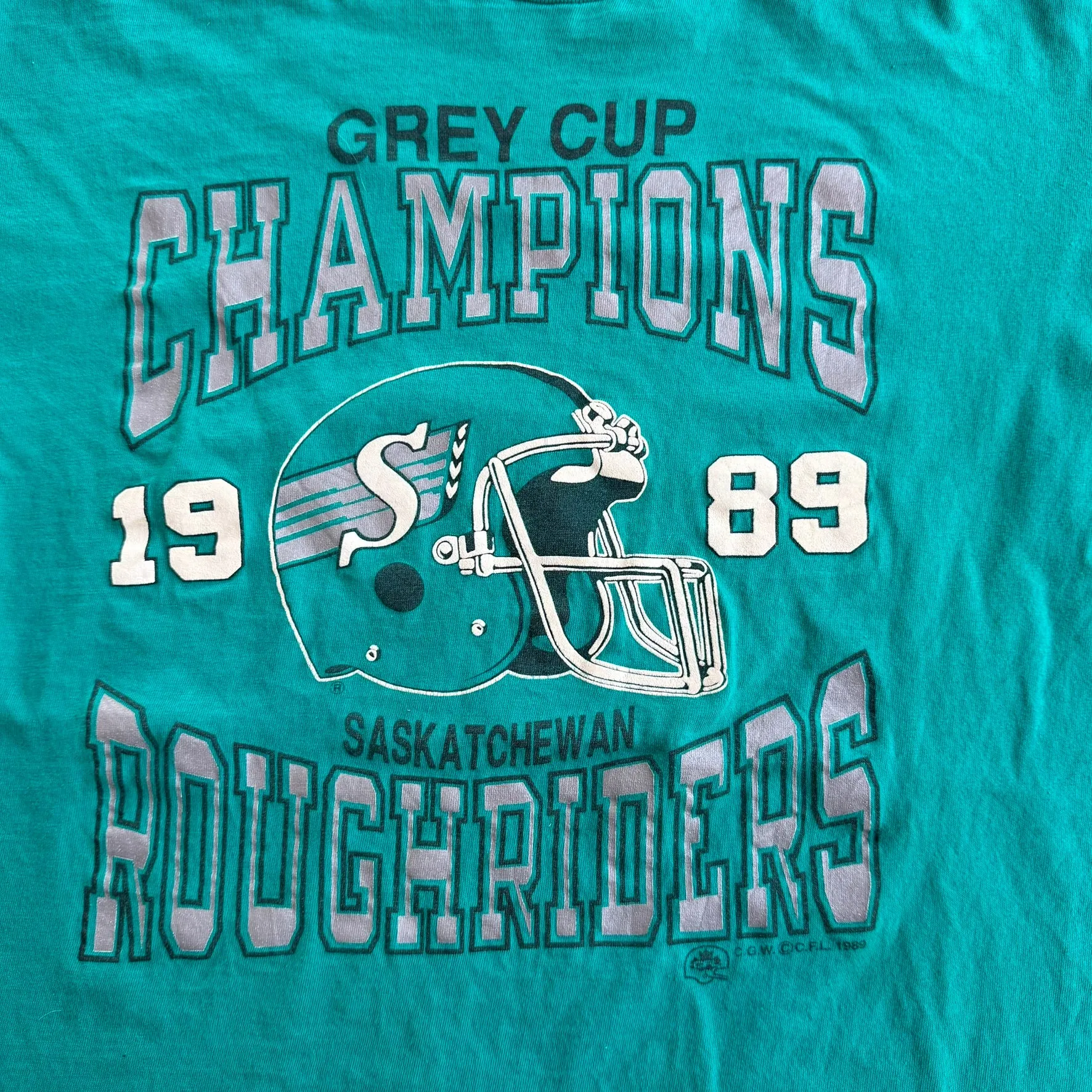 J- Vintage '89 Saskatchewan Roughriders CFL Grey Cup Champions Single Stitch Tee - L sold by HG Vintage product image thumbnail 2