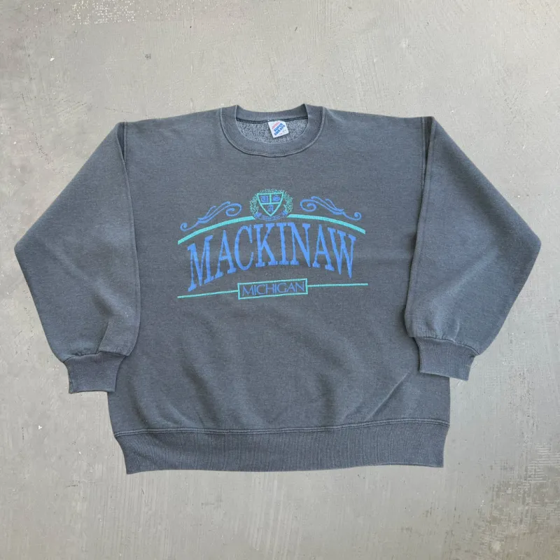 J- Vintage Mackinaw Michigan USA Graphic Text Made In USA Crewneck - L made by HG Vintage