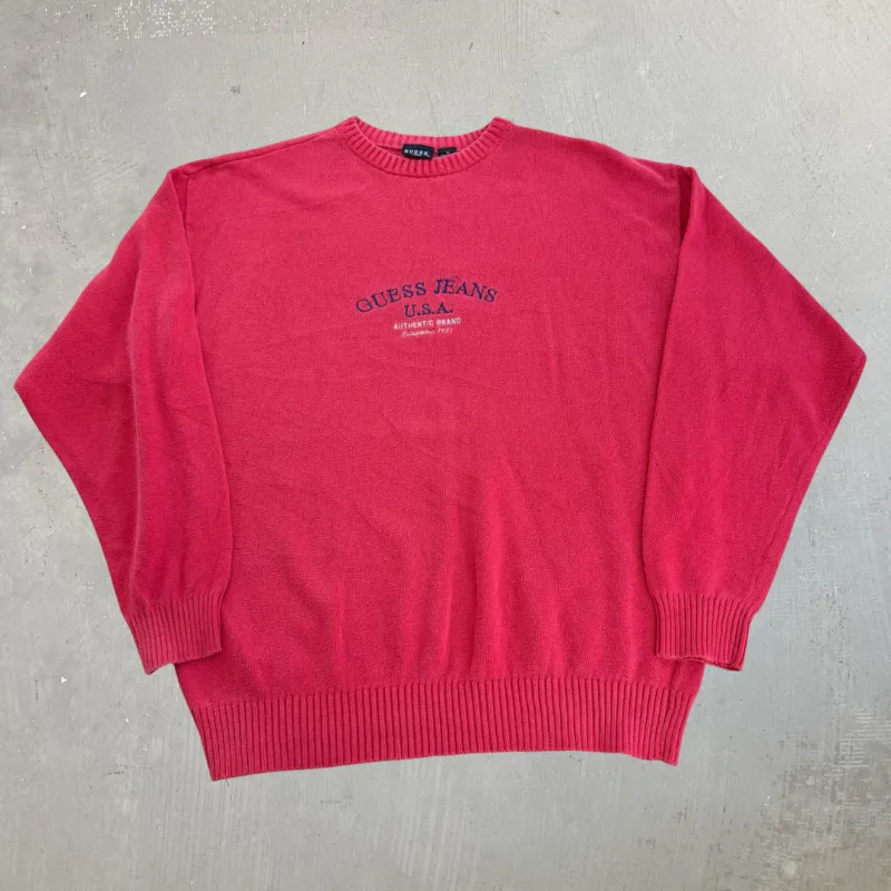 J- Vintage Guess Jeans USA Embroidered Text Knit Sweater - XL made by HG Vintage