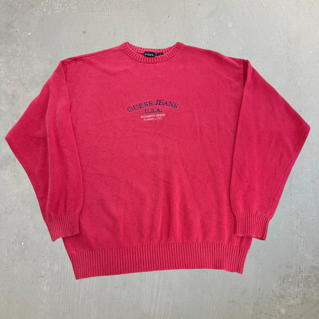 J- Vintage Guess Jeans USA Embroidered Text Knit Sweater - XL sold by HG Vintage