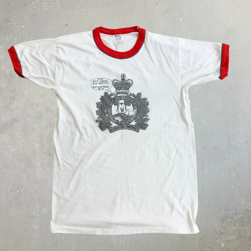J- Vintage Disney Mickey Mouse Royal American Mounted Police Graphic Raglan Tee - L (fits M) made by HG Vintage