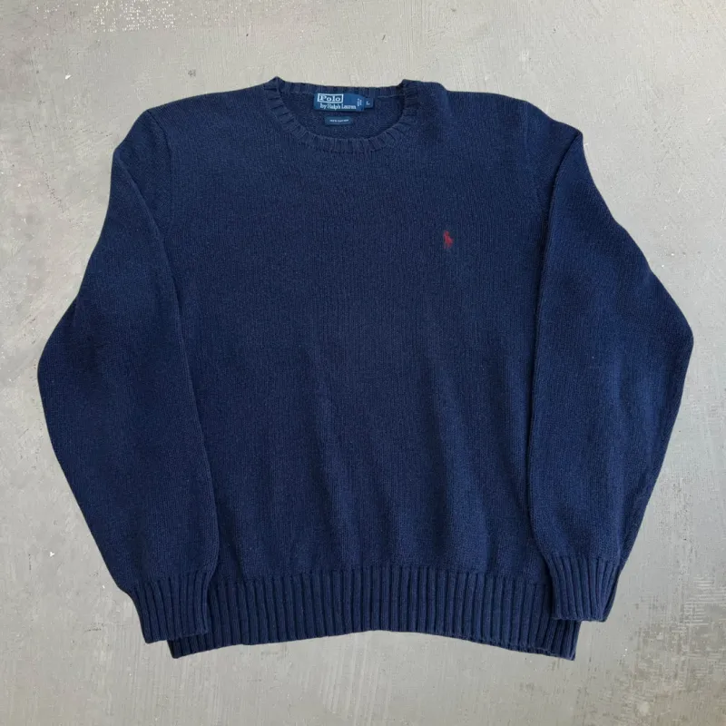 J- Vintage Polo RL Embroidered Logo Navy Knit Sweater - L made by HG Vintage