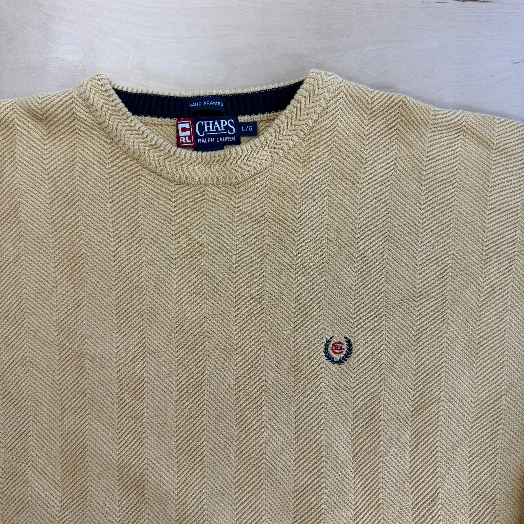J- Vintage Chaps RL Embroidered Logo Yellow Knit Sweater - L sold by HG Vintage product image thumbnail 2