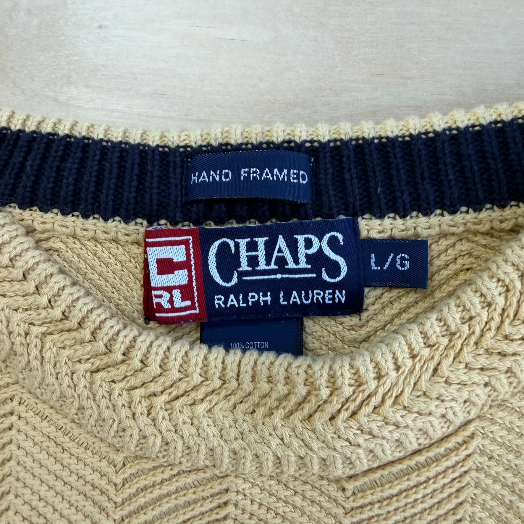 J- Vintage Chaps RL Embroidered Logo Yellow Knit Sweater - L sold by HG Vintage product image thumbnail 4