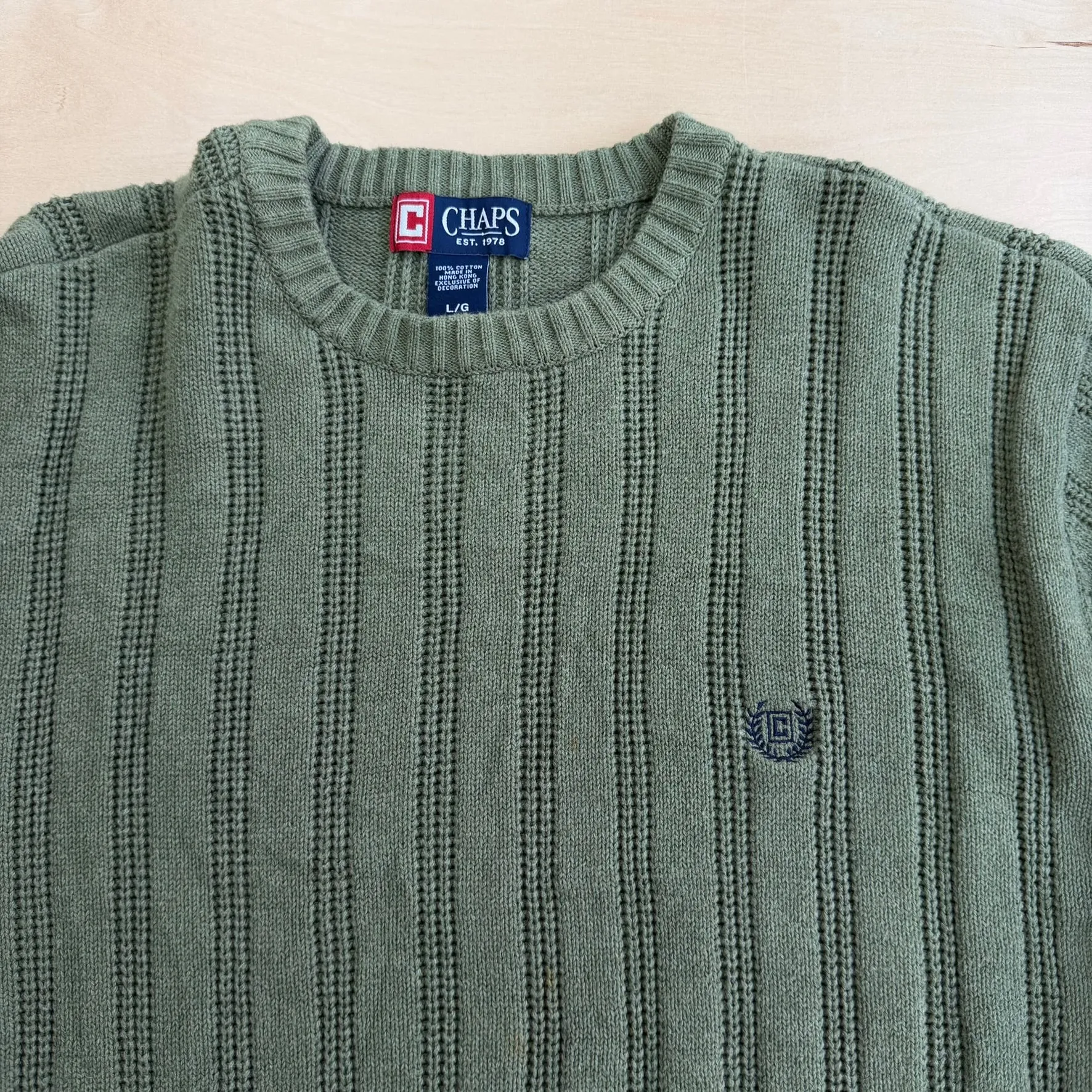 J- Vintage Chaps RL Embroidered Logo Sage Green Knit Sweater - L sold by HG Vintage product image thumbnail 2