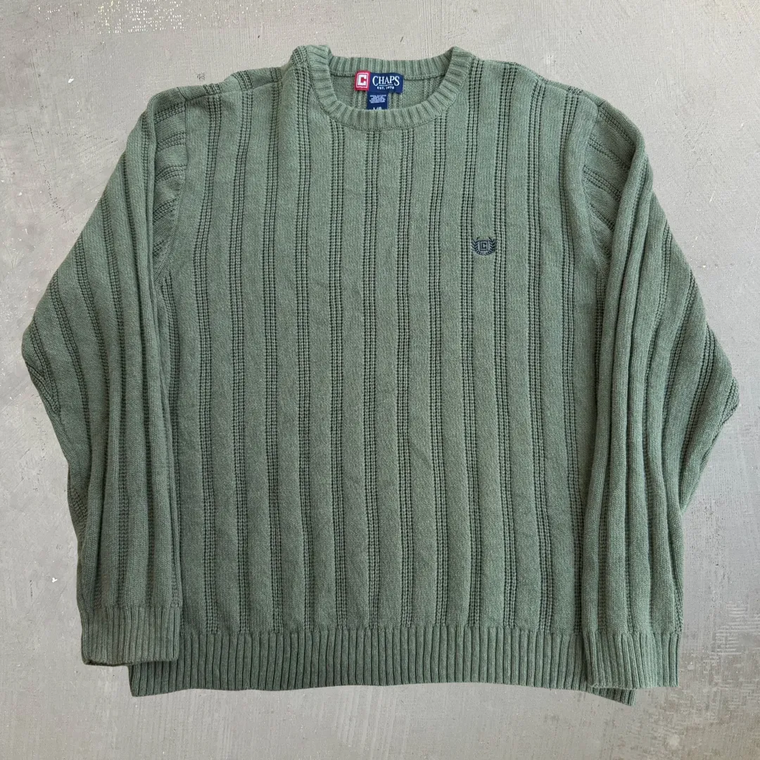 J- Vintage Chaps RL Embroidered Logo Sage Green Knit Sweater - L sold by HG Vintage