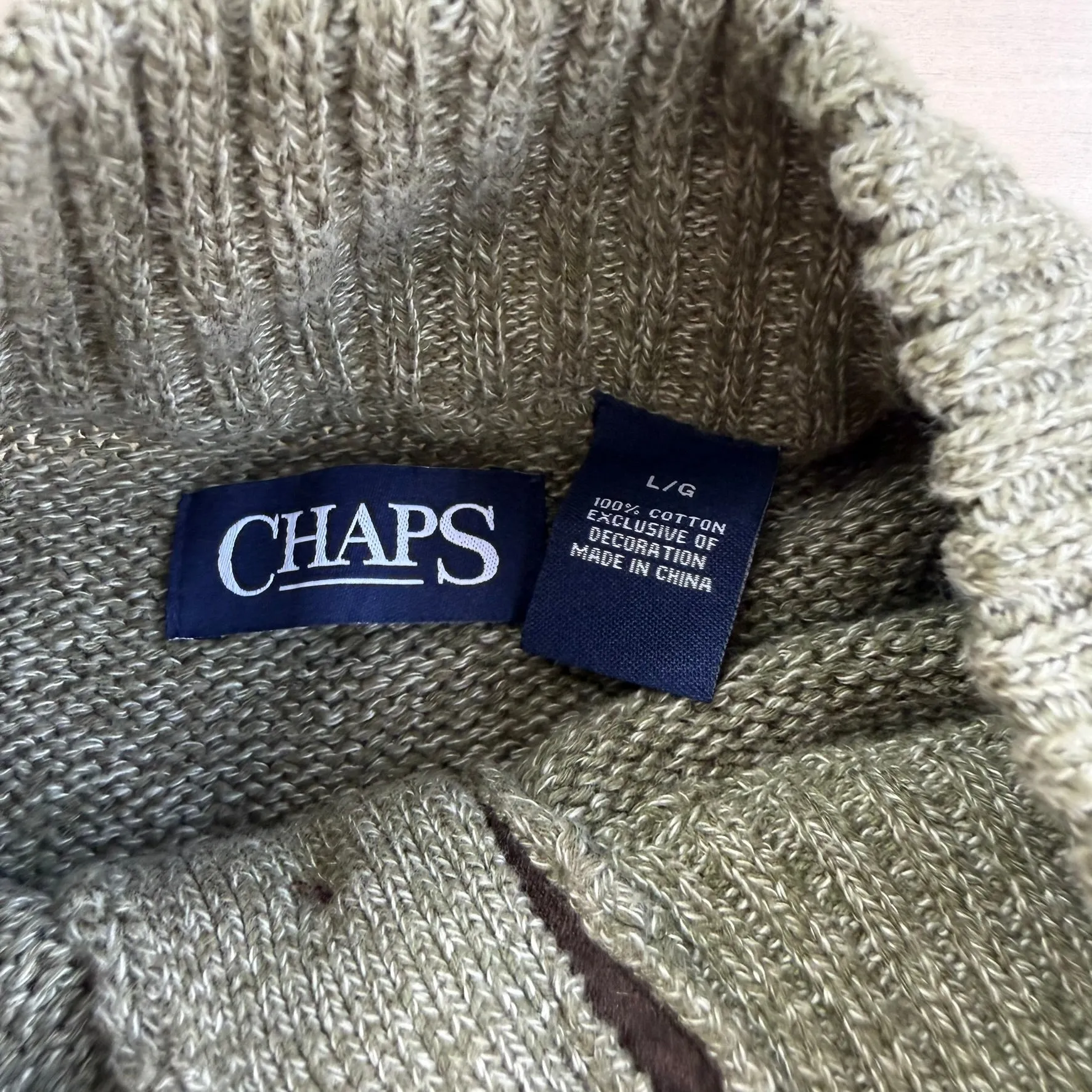 J- Vintage Chaps RL Embroidered Logo Olive Green Henley Knit Sweater - L sold by HG Vintage product image thumbnail 4