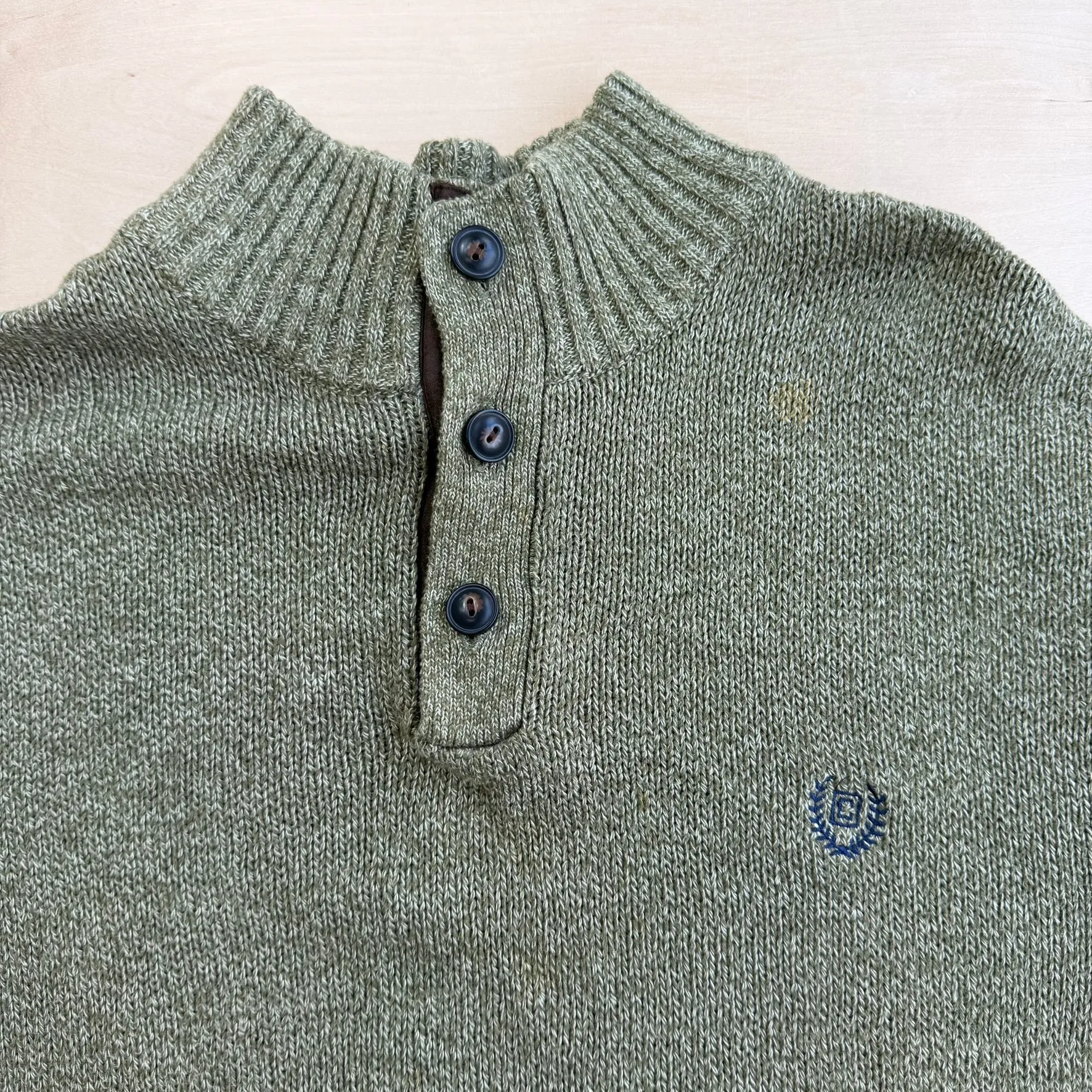 J- Vintage Chaps RL Embroidered Logo Olive Green Henley Knit Sweater - L sold by HG Vintage product image thumbnail 2