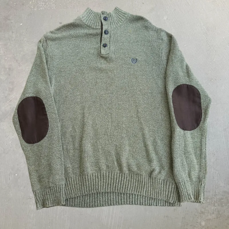 J- Vintage Chaps RL Embroidered Logo Olive Green Henley Knit Sweater - L made by HG Vintage