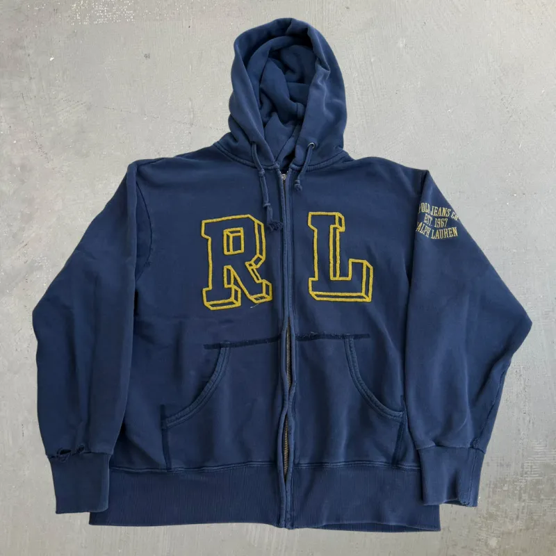 J- Vintage Polo Jeans RL Embroidered Logo Zip Up Hoodie - M made by HG Vintage