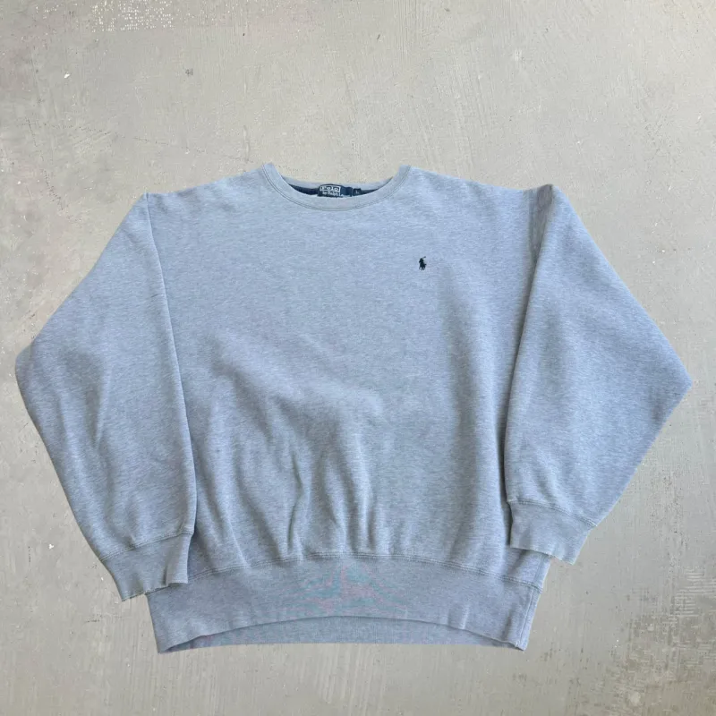 J- Vintage Polo RL Embroidered Logo Grey Crewneck - L made by HG Vintage