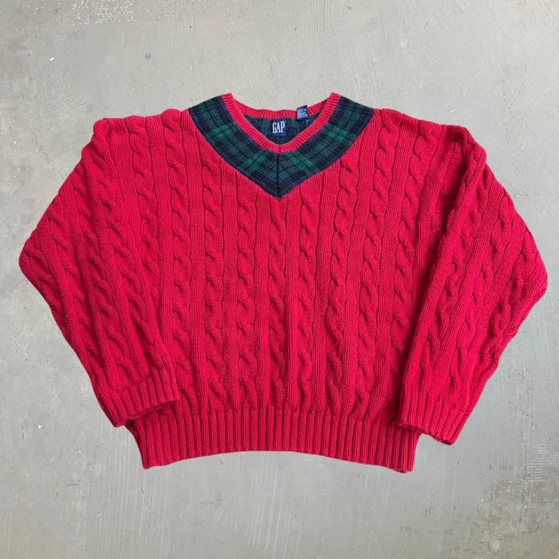J- Vintage Gap Red & Plaid Green Pattern Knit Sweater - XL made by HG Vintage