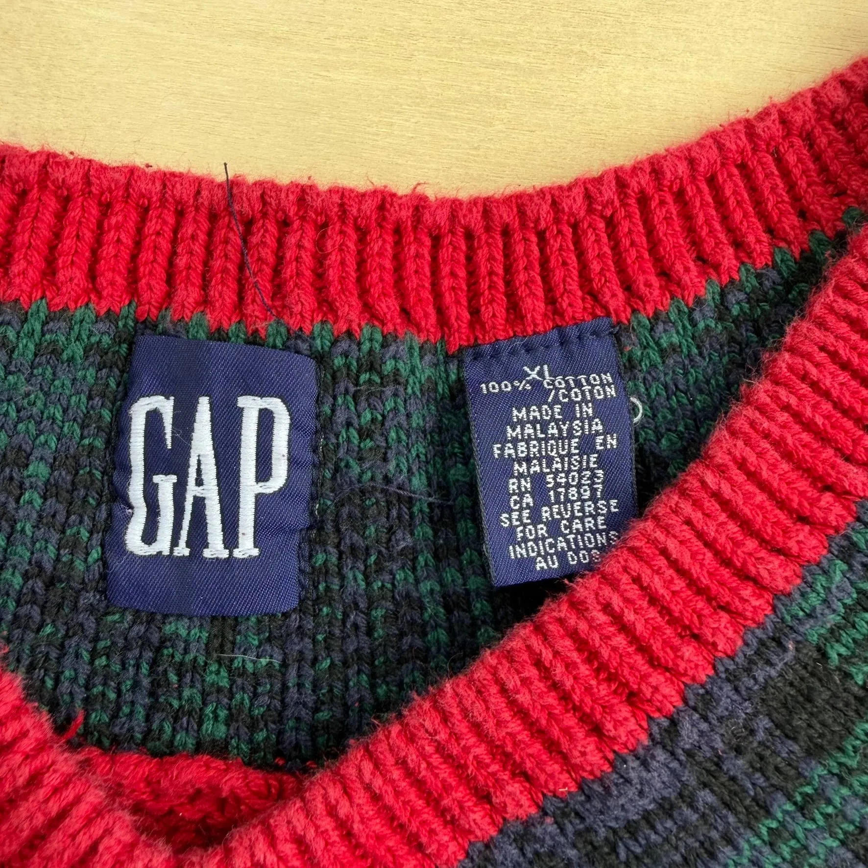J- Vintage Gap Red & Plaid Green Pattern Knit Sweater - XL sold by HG Vintage product image thumbnail 5