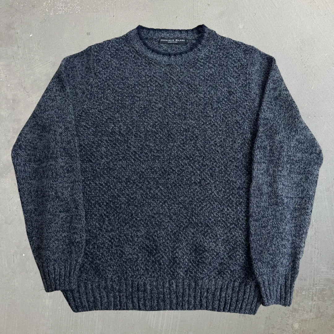 J- Vintage Daniele Blasi Made In Italy Grey & Navy Knit Sweater - L sold by HG Vintage