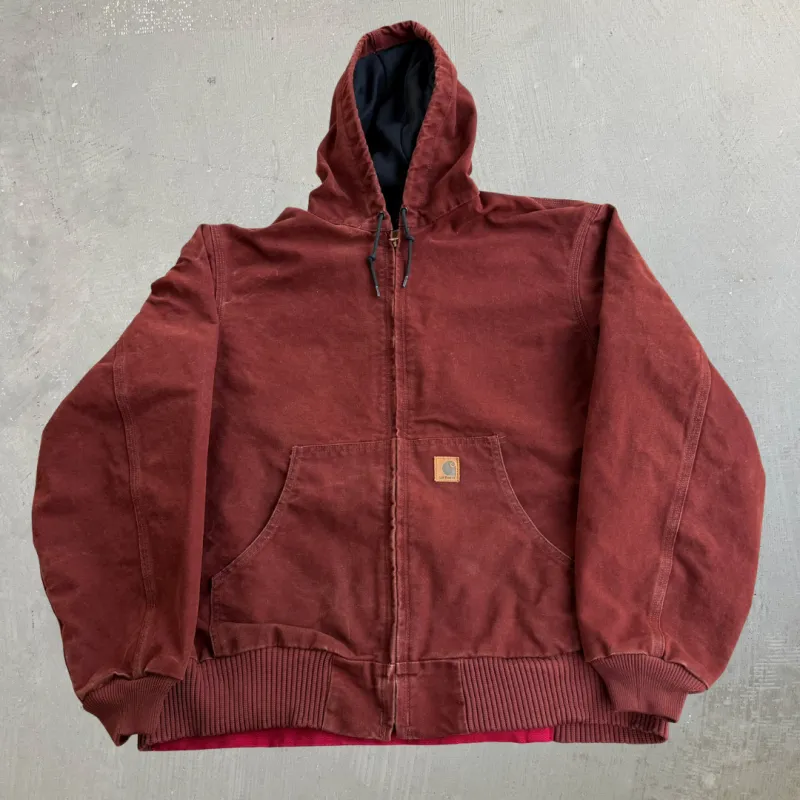 J- Vintage Carhartt Maroon Hooded Zip Up Work Jacket - XL made by Carhartt