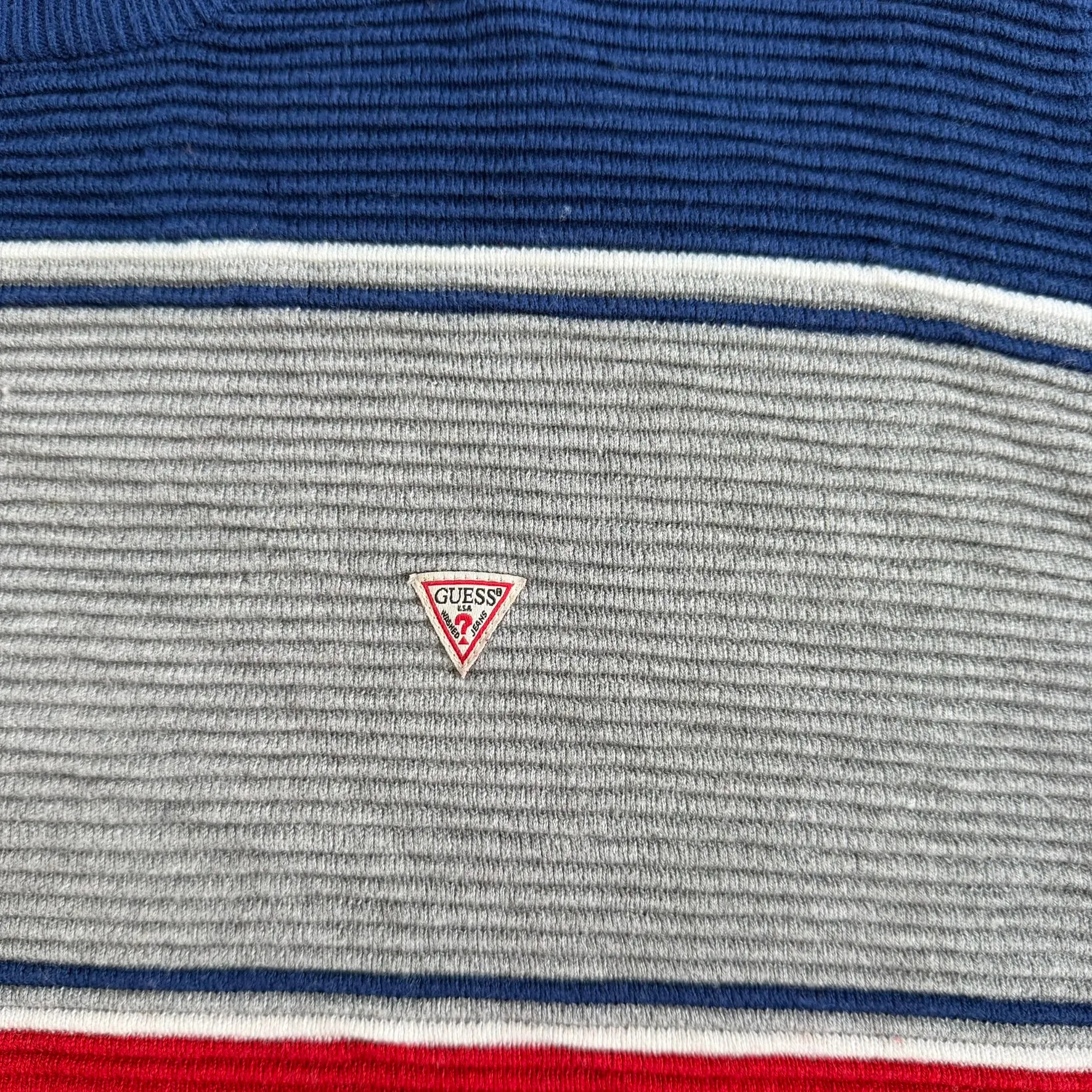 J- Vintage Guess Los Angeles Embroidered Logo Red/Grey/Navy Knit Sweater - L sold by HG Vintage product image thumbnail 3