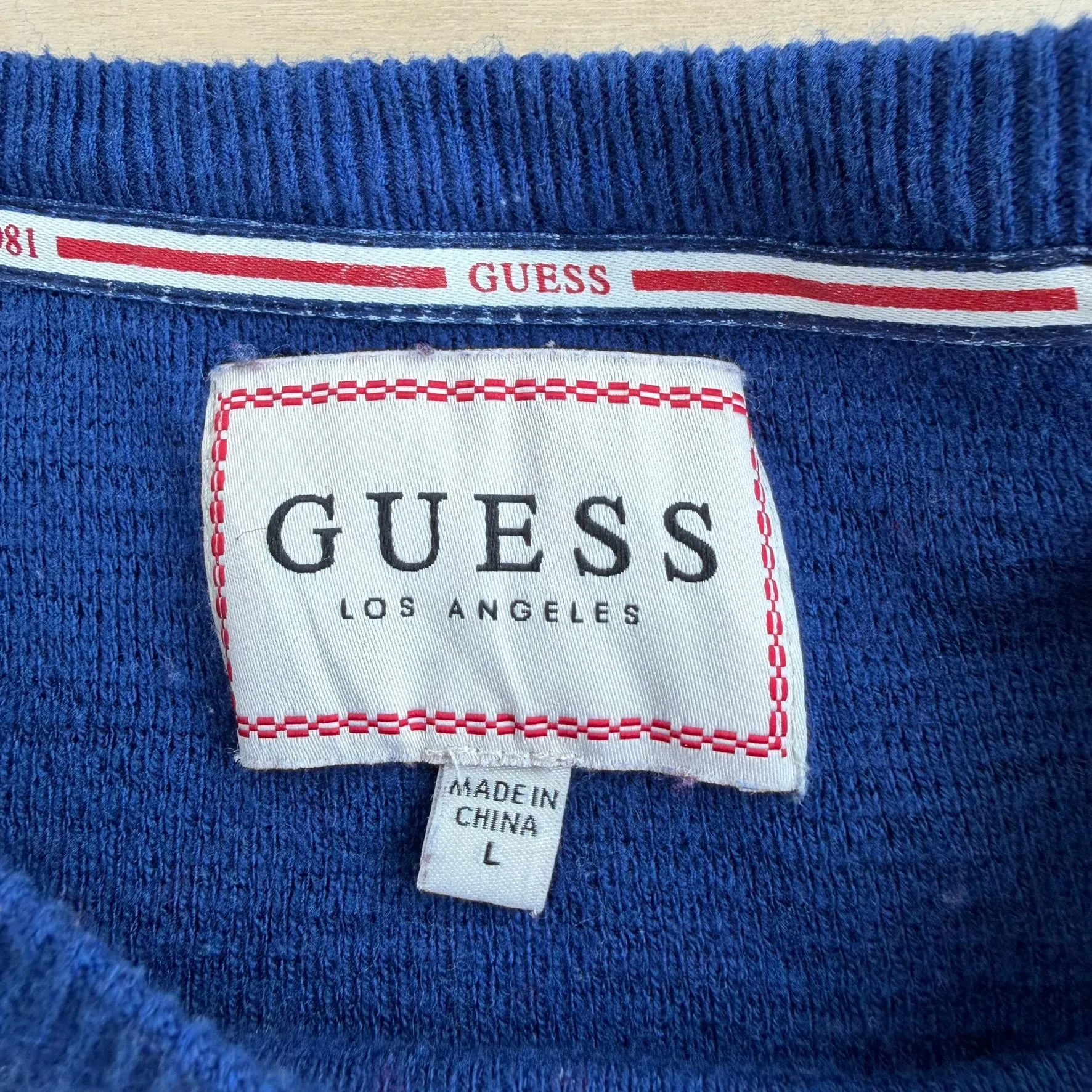 J- Vintage Guess Los Angeles Embroidered Logo Red/Grey/Navy Knit Sweater - L sold by HG Vintage product image thumbnail 4