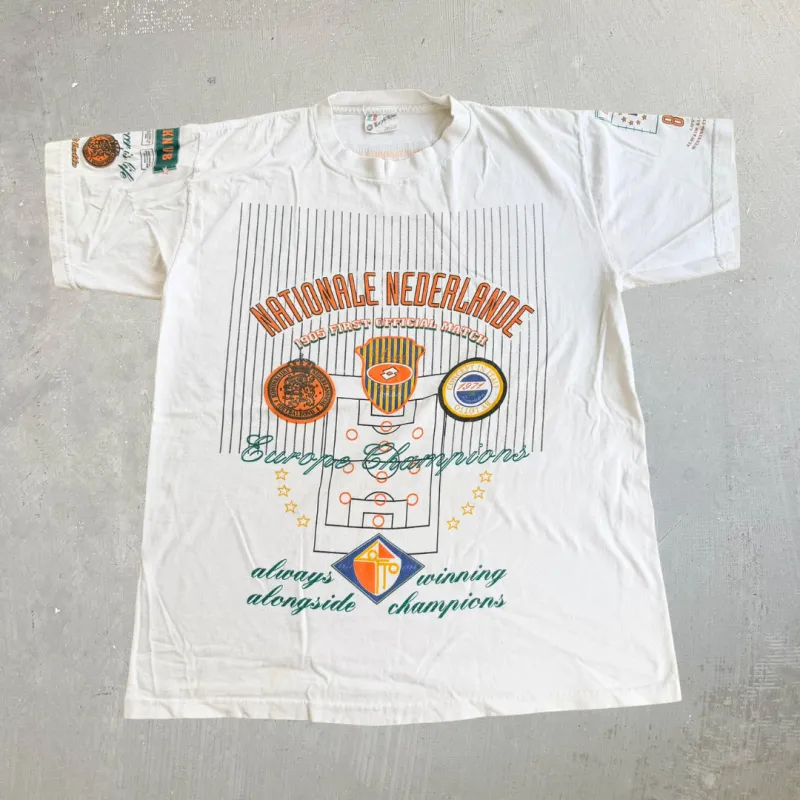 J- Vintage '91 Lotto Netherland National Soccer Team 1988 Europe Champions Graphic Made In USA Tee - L made by HG Vintage
