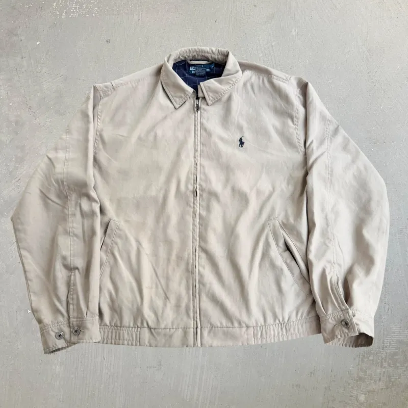 J- Vintage Polo RL Embroidered Logo Beige Harrington Jacket - M made by HG Vintage