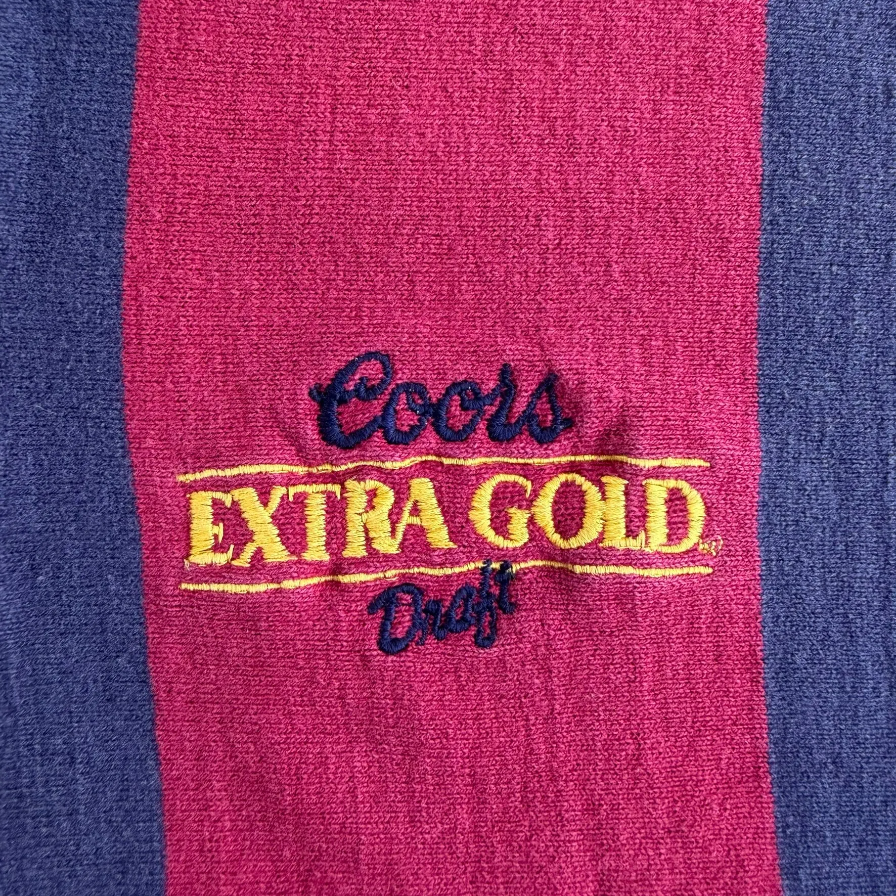 J- Vintage Coors Extra Gold Draft Maroon/Navy Striped Rugby Shirt - XL sold by HG Vintage product image thumbnail 3