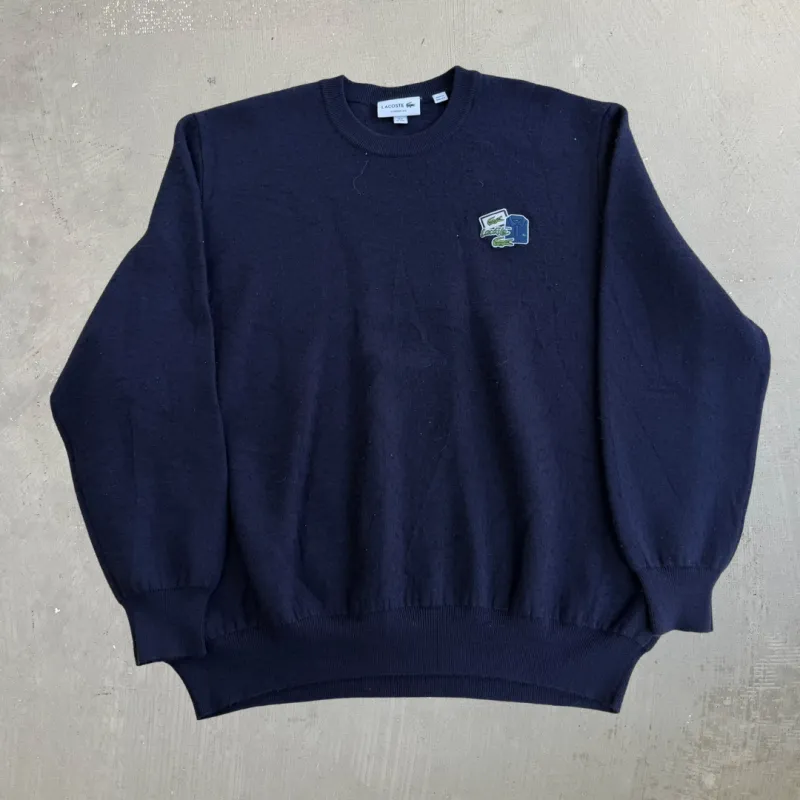 J- Vintage Lacoste Embroidered Logo Black Knit Sweater - 3XL made by HG Vintage