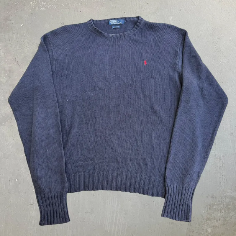 J- Vintage 90s Polo RL Embroidered Logo Navy Knit Sweater - L made by HG Vintage